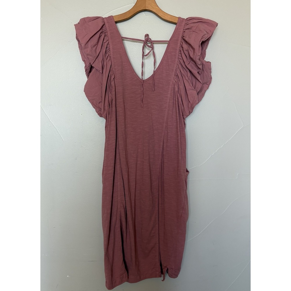 Daily Practice Anthropologie Flutter Sleeve Tee Dress Cotton in Dried Coral SZ M - Picture 11 of 15